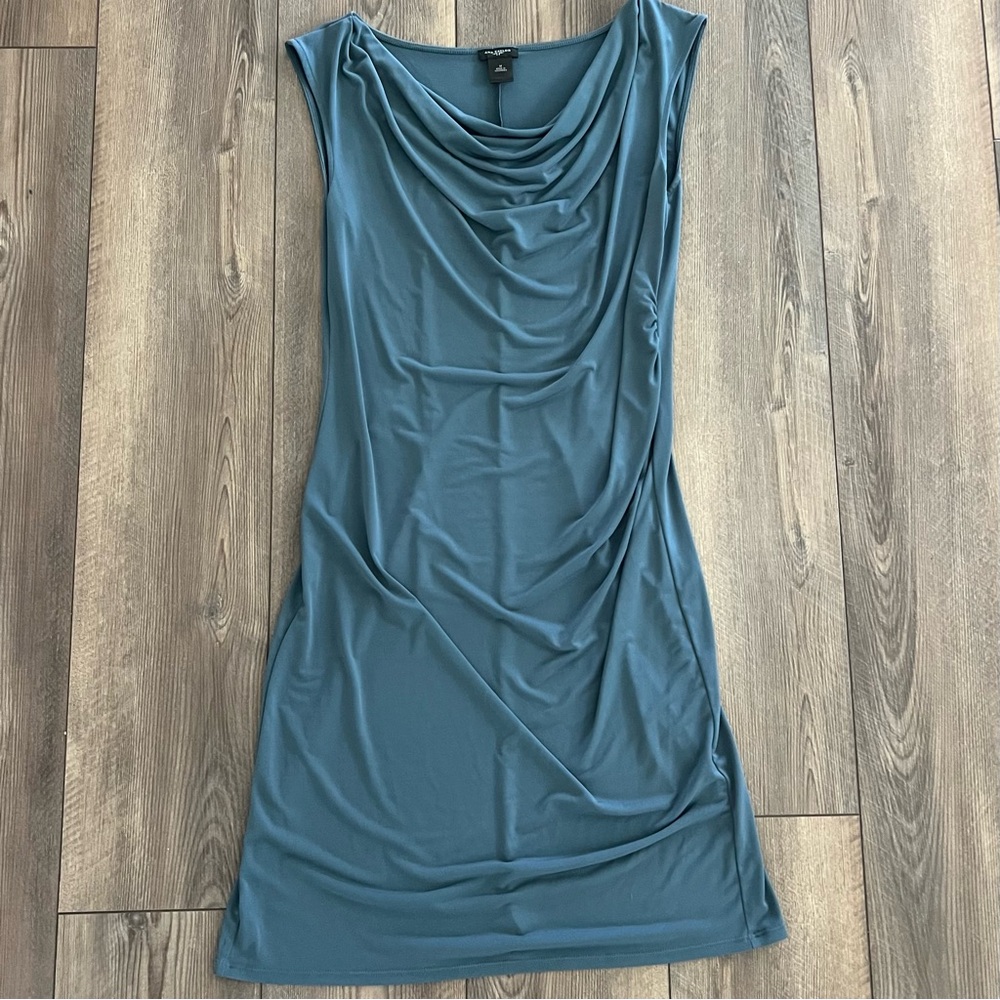 Ann Taylor Teal Women Drape Neck Sleeveless Dress Sz M